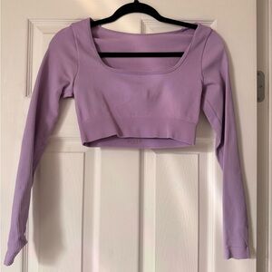 Ribbed Long Sleeve Cropped Top in Lilac